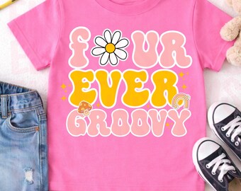 Cuatro geniales PNG de 4.º cumpleaños / Gráfico de camiseta retro para chica (descarga digital)