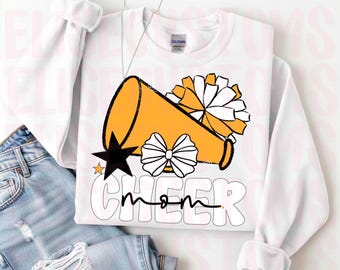 Cheer Mom PNG, Gold Cheerleader Megaphone PNG, Cheer Bow Design, School Spirit Sublimation Design, Cheerleading Digital Download