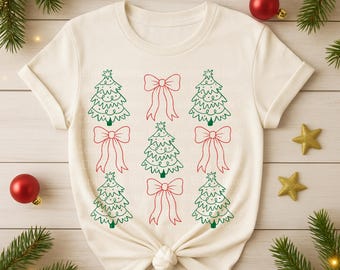 Christmas Tree & Bow Grid Design | Minimalist SVG PNG (Digital Download)