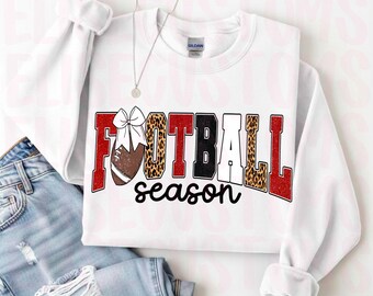 Football Season PNG Red & Black, Football Bow PNG, Leopard Football Design, Game Day PNG, Football Shirt Design, Digital Download