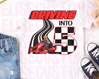 Driving 5 Birthday Shirt PNG | Race Car Design (Digital Download)