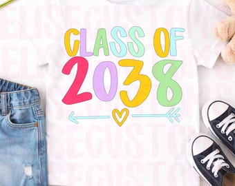 Class of 2038 Graduation Design | Preschool, Kindergarten Shirt PNG (Instant Download)