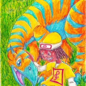 Dibujo original en técnica mixta hecho a mano (Jugando con la mascota)