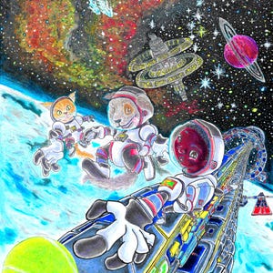 Dibujo original en técnica mixta hecho a mano (Viaje al fin del universo)
