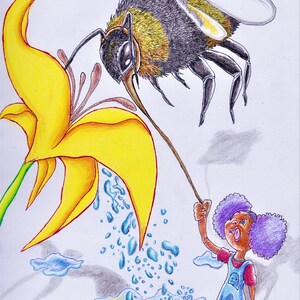 Hand made mixed media original drawing (Meet My New Pet!)