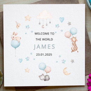 Cartão personalizado para recém-nascido, cartão de boas-vindas ao mundo, menino especial, novo neto, novo afilhado, novo sobrinho, cartão para novo bebê