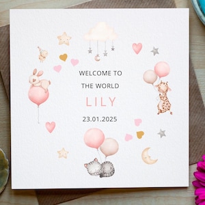 Personalisierte neue Baby-Karte, Willkommen auf der Weltkarte, spezielles kleines Mädchen, neue Enkelin, neue Patentochter, neue Nichte, neues Baby
