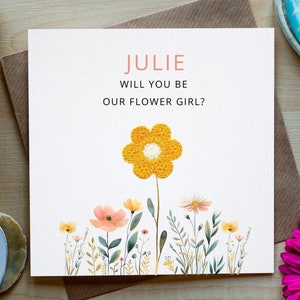 Gepersonaliseerde borduurbloem, word jij onze bloemenmeisje, aandenken, kaart bloemenmeisje voorstel, kaart bloemenmeisje, verzoekkaart bloemenmeisje