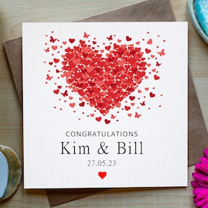Carte de fiançailles ou de mariage personnalisée, carte coeur et papillon d'amour, fiançailles ou mariage personnalisé de félicitations