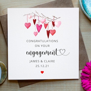 Gepersonaliseerde verlovingskaart, liefdeshart op takkaart, gefeliciteerd verloving gepersonaliseerde, Irish Made verlovingskaart