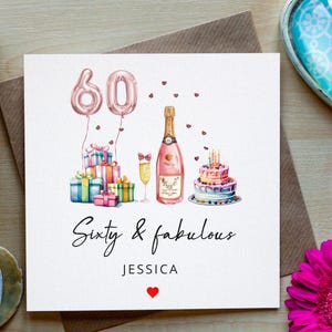 60e verjaardagskaart, wenskaart, verjaardagskaart voor haar, gepersonaliseerde kaart, cadeau, zestig, fijne verjaardag, verjaardagskaart