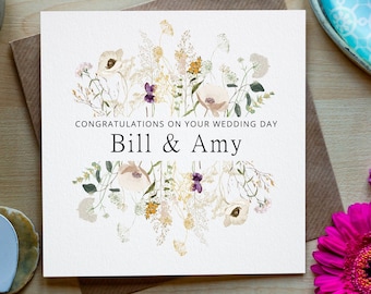 Newlyweds Bride and Groom Wedding Card, Personalised, Wild Floral Wedding Day Card, Mr & Mrs Card, Just Married, Congratulations, Irish made