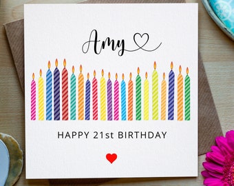 Happy 21st Birthday, Any Name, Personalised 21st Birthday Card, Personalised 21st Birthday Card with 21 candles