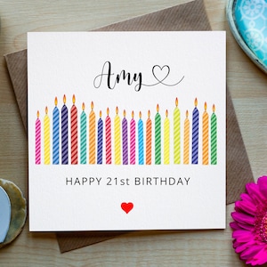Gelukkige 21e verjaardag, elke naam, gepersonaliseerde 21e verjaardagskaart, gepersonaliseerde 21e verjaardagskaart met 21 kaarsen