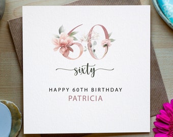 Personalised 60th Birthday Card, Happy Birthday, Card for Woman Sixtieth, Happy Birthday card, Sixty birthday Card, Made in Ireland