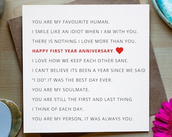 First Anniversary card for Husband or Wife - 1st Anniversary Husband, Wife, Sentimental anniversary card