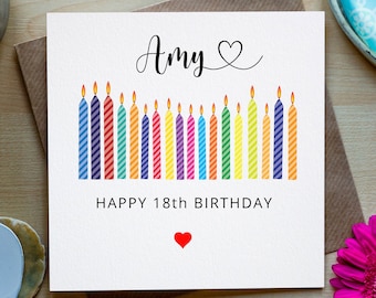 Happy 18th Birthday, Any Name, Personalised 18th Birthday Card, Personalised 18th Birthday Card with 18 candles