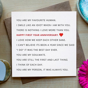 Tarjeta de primer aniversario para esposo o esposa - 1er aniversario Marido, esposa, tarjeta de aniversario sentimental