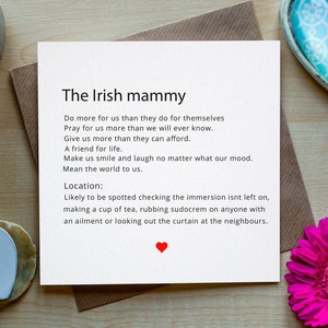Carte de maman irlandaise, définition de maman irlandaise, carte de maman, carte d'anniversaire de maman drôle, merci maman