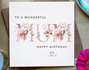 Wonderful Mum Birthday Card, Birthday Card For Mum, Happy Birthday Card, Mam Card, Mom card
