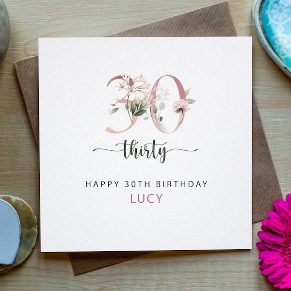 Personalised 30th Birthday Card, Happy Birthday, Card for girl, Happy Birthday card, thirty birthday Card, Made in Ireland