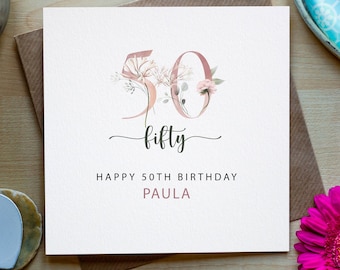 Cartão de aniversário personalizado de 50 anos, feliz aniversário, cartão para menina, cartão de feliz aniversário, cartão de aniversário de CINQUENTA, feito na Irlanda