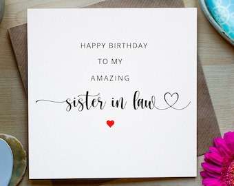 Sister In Law Birthday Card, Sister In Law Gift, Birthday Card Sister, Special Sister In Law Birthday Card,