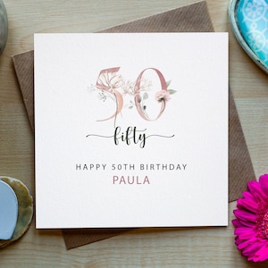 Gepersonaliseerde 50e verjaardagskaart, gelukkige verjaardag, kaart voor meisje, gelukkige verjaardagskaart, FIFTY verjaardagskaart, gemaakt in Ierland
