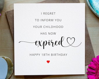 18. Geburtstag Banner – „I Regret To Inform You Your Childhood Has Expired“ – Rot-Gold, 180x111 Cm – Fotohintergrund