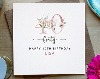 Personalised 40th Birthday Card, Happy Birthday, Card for girl, Happy Birthday card, FORTY birthday Card, Made in Ireland