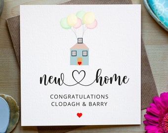 New Home Card, Congratulations, New House, Personalised Home Card, House with balloons card