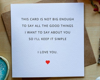 I Love You, Simple, Valentines Day Card, Romantic card for Him, for her, Elegant, Heart Anniversary Card for Husband or Wife