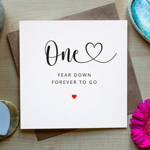 Tarjeta de aniversario personalizada, un año menos, para siempre, tarjeta de aniversario de un año, aniversario de un año, cualquier año