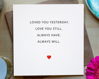 Love You, Romantic card for Him, for her, Elegant, Heart Anniversary Card for Husband or Wife