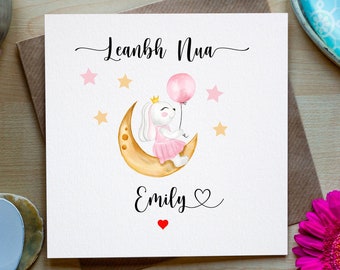 Leanbh Nua, New Baby Card, Gaeilge new baby girl card, Irish language Card