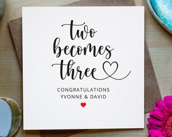 Personalised New Baby Card, Two becomes Three, Baby Announcement Card, Pregnancy Card, Congratulations Card, Cute Baby Shower Card