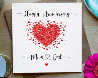 Personalised Anniversary Card - Happy Anniversary Mum and Dad, Love heart anniversary card, Card for Parents Anniversary