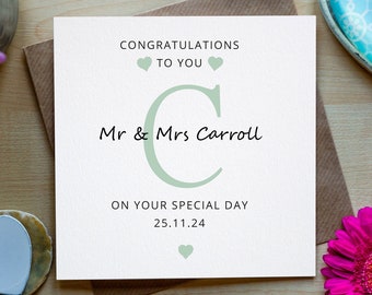 Personalised Wedding Card, Personalised Mr and Mrs Card, Mr and Mr, Mrs & Mrs, Monogram Wedding Card, Love Heart Card