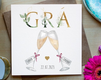 Personalised Gold Floral GRÁ (Love) Irish-language card, Gaeilge card, Irish greeting card , Irish Engagement Gift, Irish Wedding gift