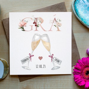 Personalised Floral GRÁ (Love) Irish-language card, Gaeilge card, Irish greeting card , Irish Engagement Gift, Irish Wedding gift,  Gaeilge