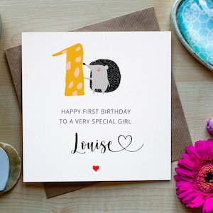 Carte d'anniversaire personnalisée fille premier anniversaire, 1ère carte d'anniversaire pour fille, jolie carte d'anniversaire, joyeux 1er anniversaire carte pour fille, carte fille