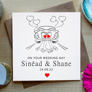 Cartão de casamento personalizado, cartão de dia de casamento, cartão de carro de casamento, cartão de recém-casados, cartões de nomes de Sr. e Sra., cartão de casamento gaélico, idioma irlandês