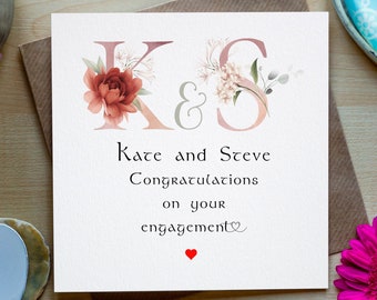 Personalised Engagement Card, Newly Engaged Couple Greeting Card, Congratulations Engagement Card, Initials Engagement Card