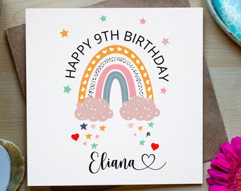 Rainbow Personalised Card, Happy Birthday, Birthday Card, Kids Birthday Card, Girls Birthday Card, Made in Ireland