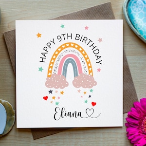 Cartão personalizado arco-íris, feliz aniversário, cartão de aniversário, cartão de aniversário infantil, cartão de aniversário de meninas, feito na Irlanda