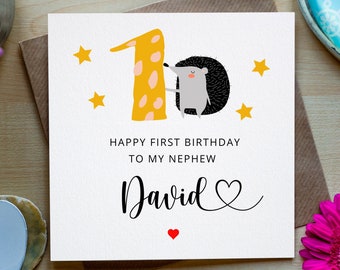 Nephew Personalised Birthday Card First Birthday, 1st Birthday Card For Nephew, Cute Birthday Card, Happy 1st Birthday Card For Boy