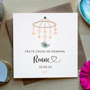 Personalised Welcome to the World, Fáilte Chuig an Domhan , Irish New Baby Girl Card, Gaeilge new baby girl card image 1