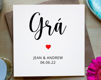 Personalised GRÁ (Love) Irish-language card,  Gaeilge card, Irish greeting card , Irish Engagement Gift, Wedding gift Gaeilge