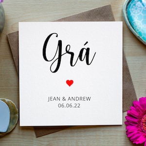 Personalisierte GRÁ (Liebe) irischsprachige Karte, Gaeilge Karte, irische Grußkarte, irisches Verlobungsgeschenk, Hochzeitsgeschenk Gaeilge