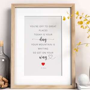 Cytat Dr Seussa A4 wydruk bez ramki - Oh The Places you'll go quote, wydruk motywacyjny